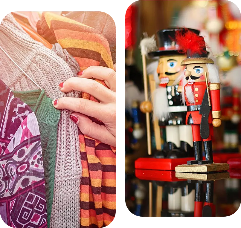 A person holding onto some yarn and a nutcracker